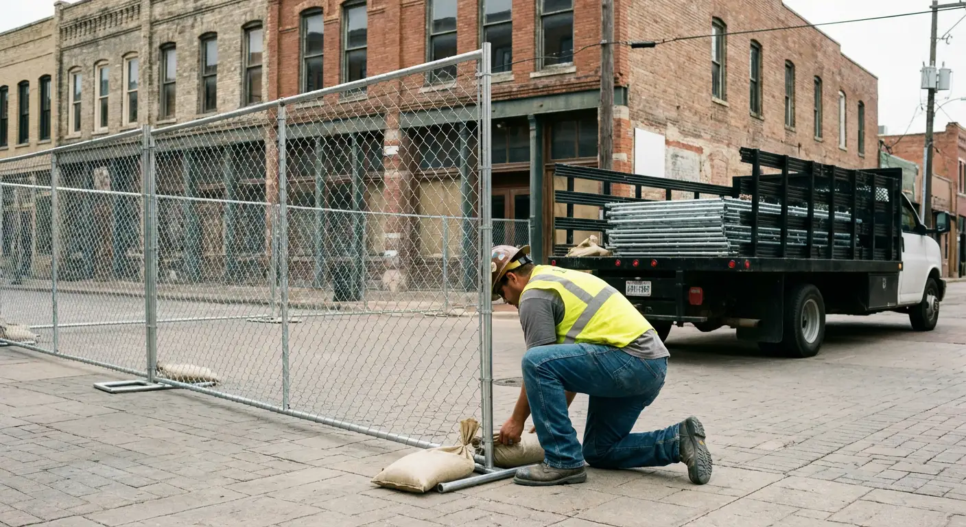 Temporary fence installation in Roxbury urban environment