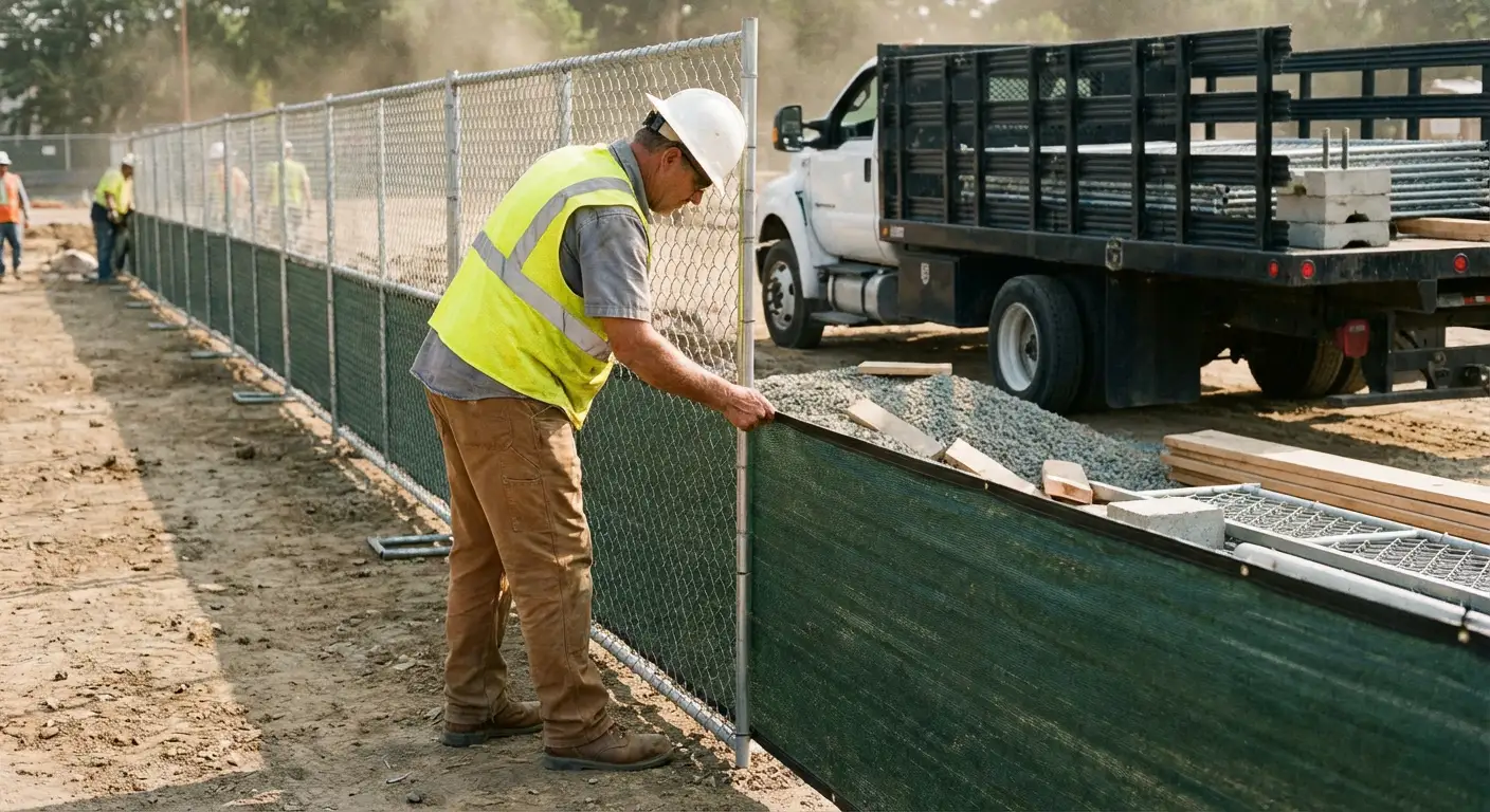 Privacy windscreen installation on construction fence in Roxbury, MA