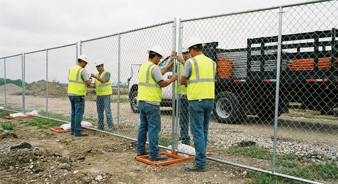Puddingstone Temp Fence team installing temporary fencing in Roxbury, MA