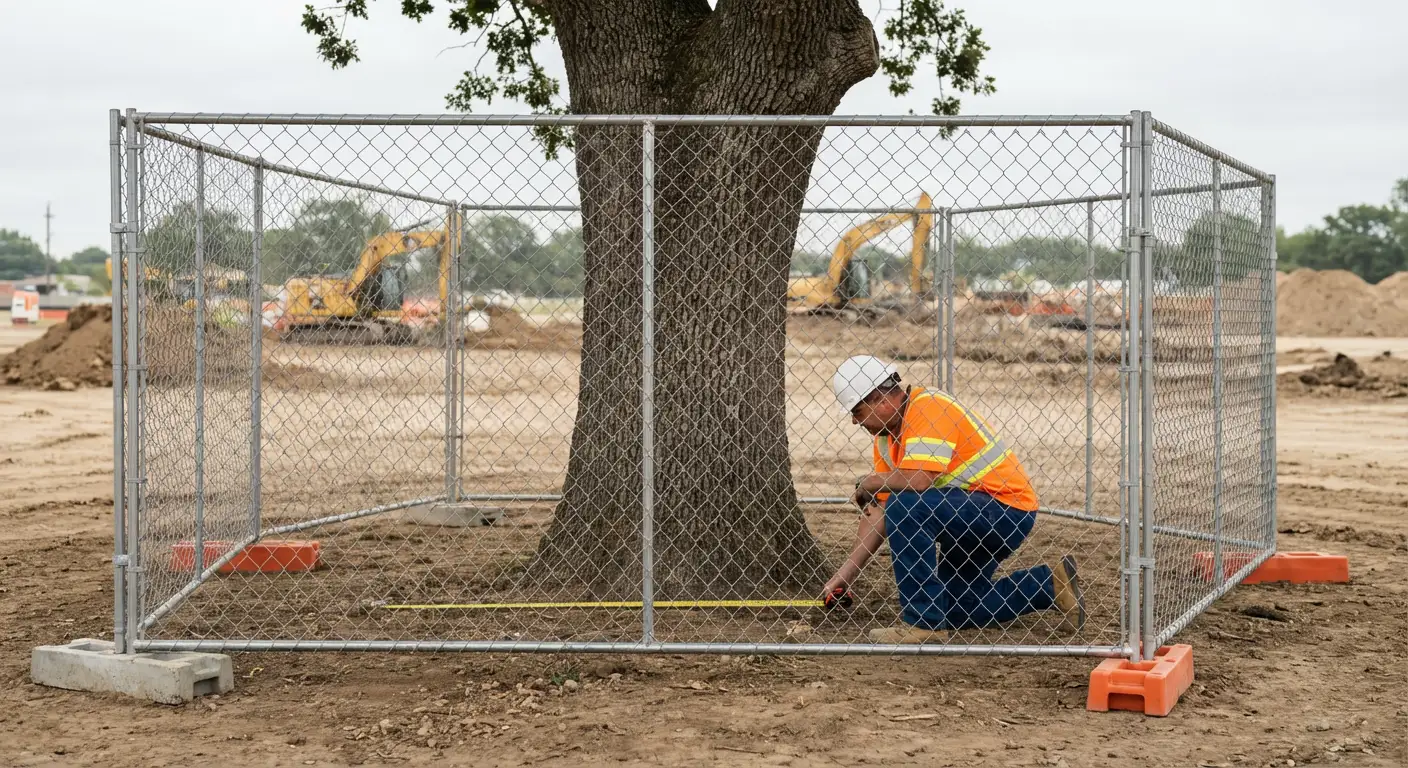 Tree protection zone fencing installation in Roxbury, MA
