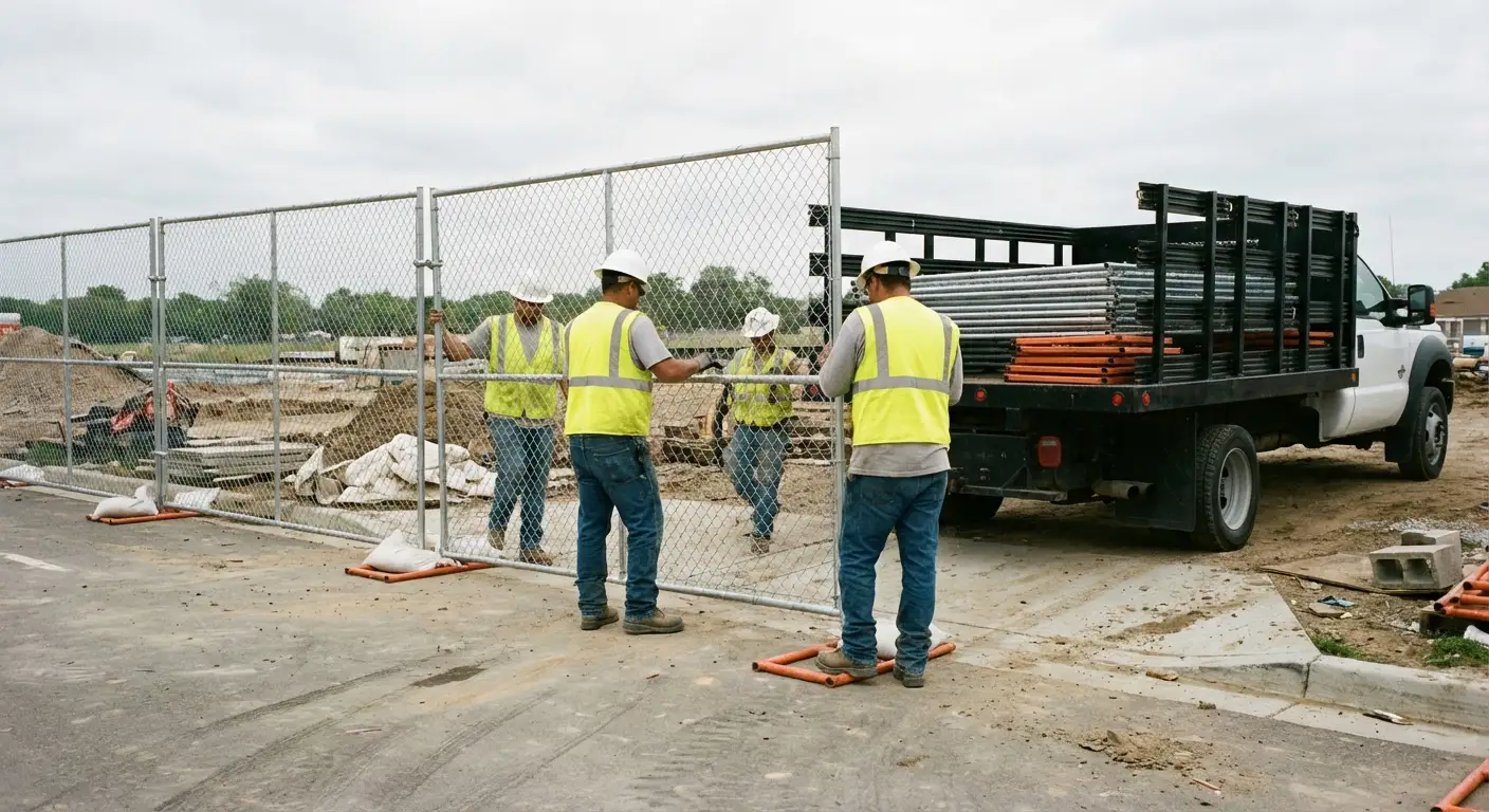 Puddingstone Temp Fence team securing a construction site perimeter in Roxbury, MA