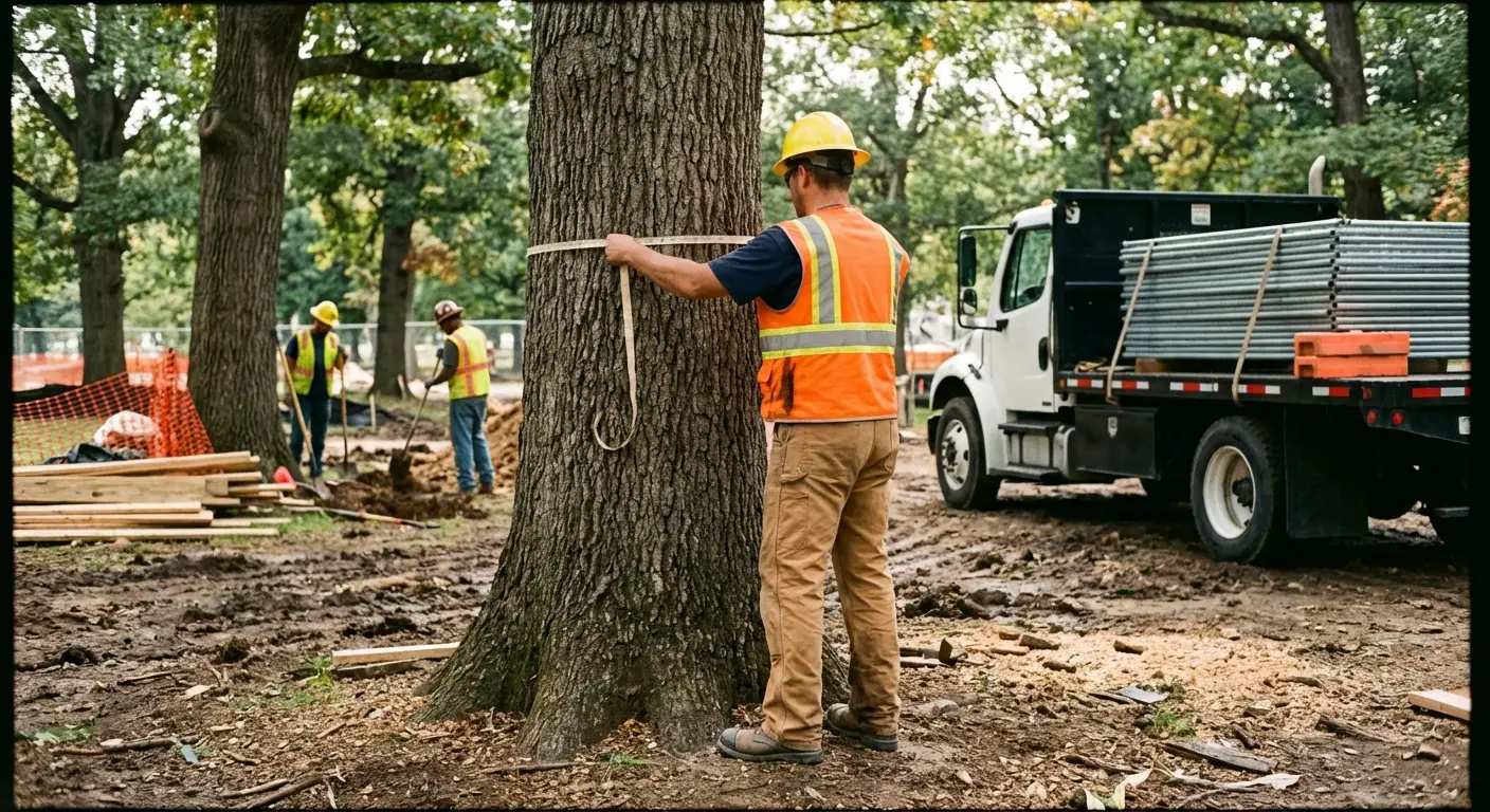 Tree protection zone fencing installation in Roxbury, MA