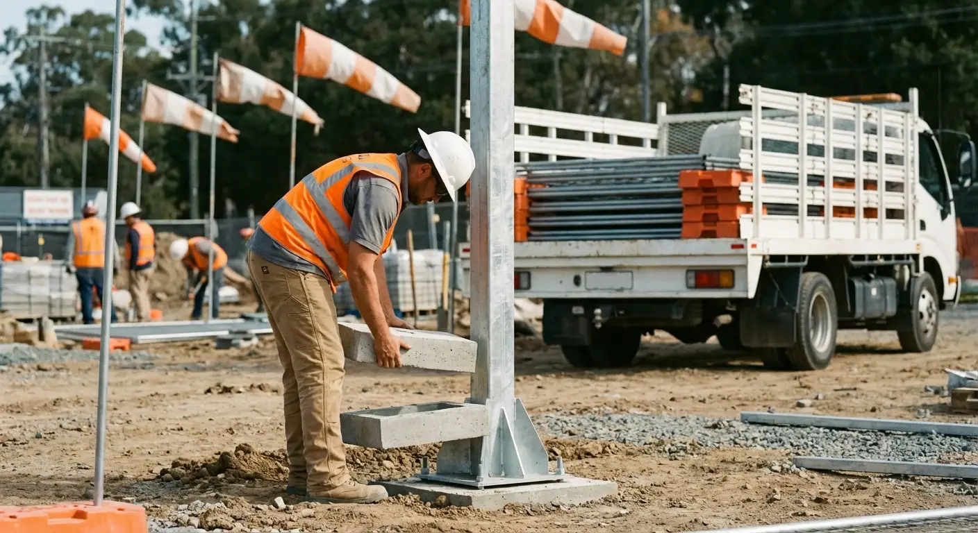 Temporary fence installation detail showing stable base configuration in Roxbury, MA