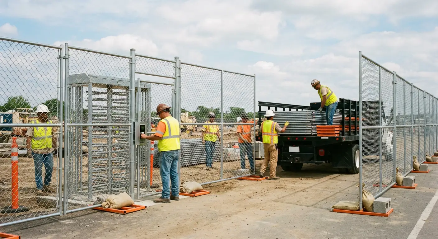 Secure construction site with temporary fencing in Roxbury, MA