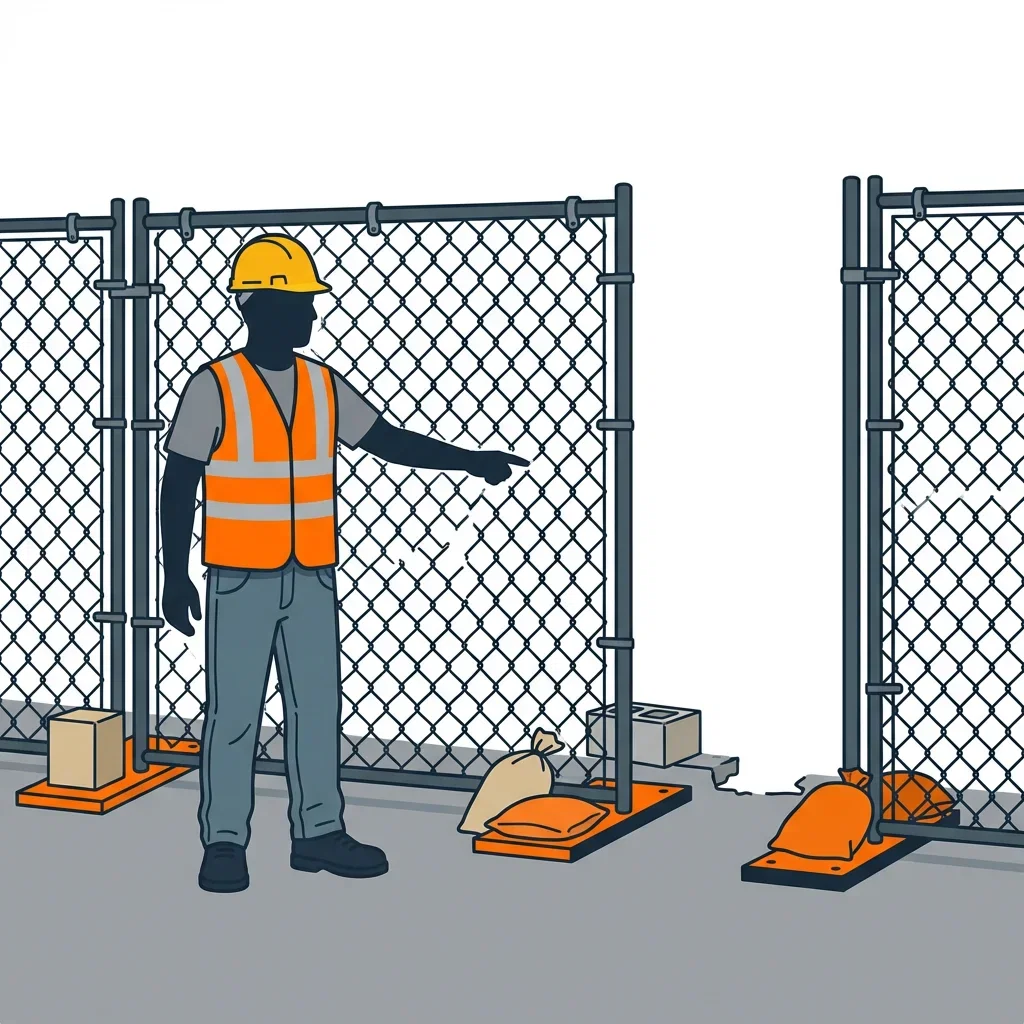 Diagram illustrating common construction site perimeter vulnerabilities in Roxbury, MA